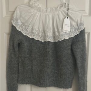 Gray & White Sweater with Lace Detail